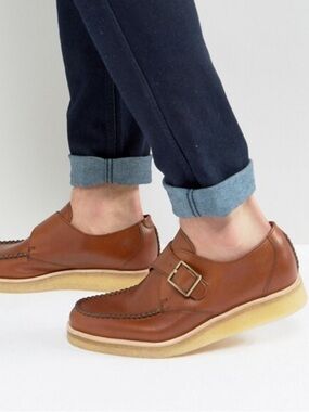 Clarks Originals Mens Burcott Monk Cognac Brown Leather Casual Shoe SZ 10 M